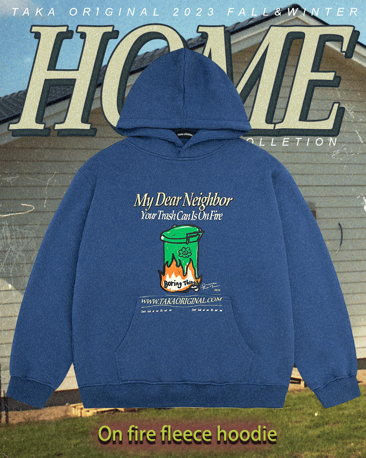 TAKA Original HOME collection on fire fleece hoodie blue TAKA Original HOME collection on fire fleece hoodie blue