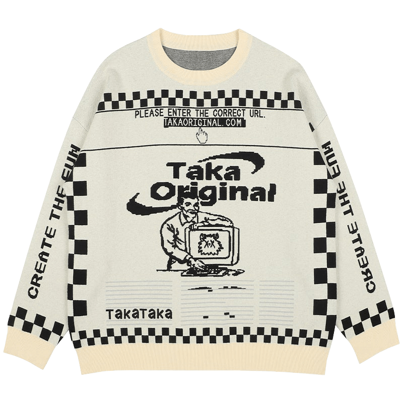 TAKA Original checkboard cream mosaic checkboard knit jumper | cream color  100% cotton | streetwear with quality