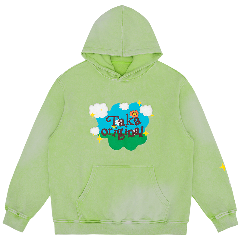 TAKA Original That's Fun stone wash cloudy sky hoodie green