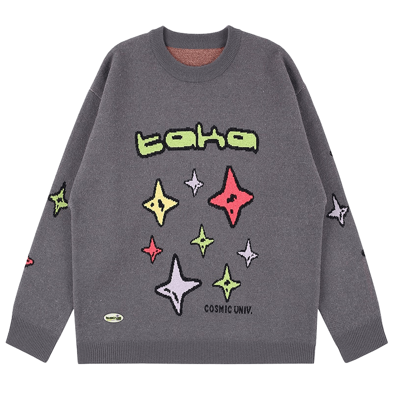 TAKA star knit jumper|Heavyweight feel|Dark grey| 100% cotton | Crew neck |  streetwear y2k retrowave – TAKA ORIGINAL LIMITED