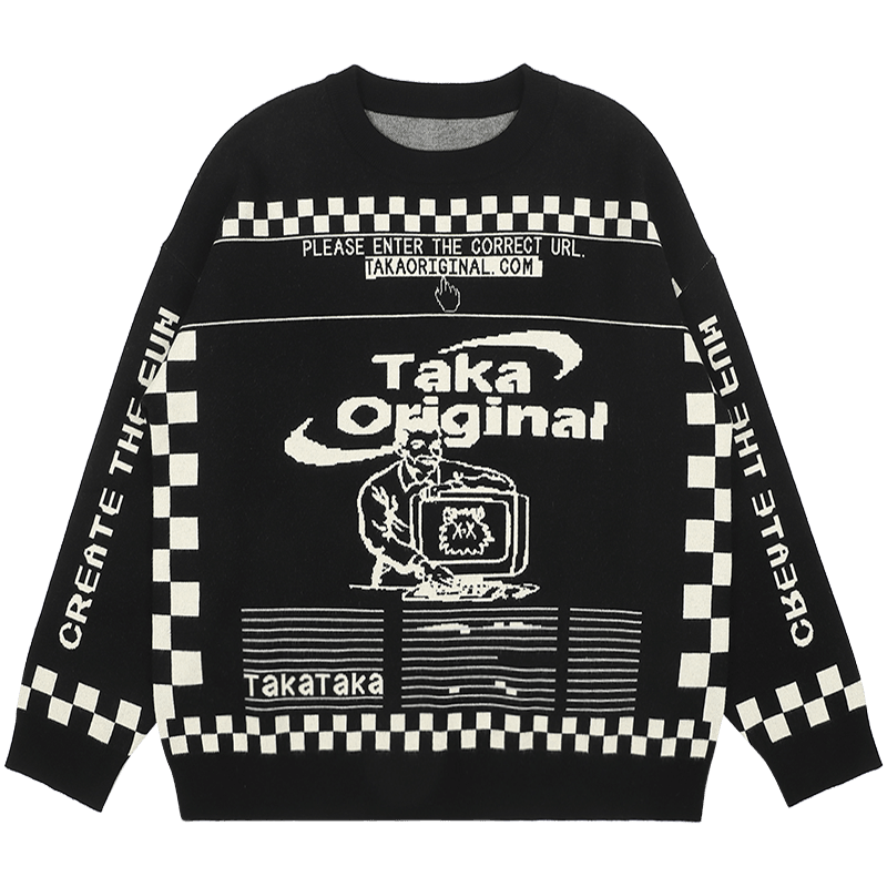 TAKA Original checkboard black mosaic knit jumper | 100% cotton |  streetwear with quality | cold season must haves