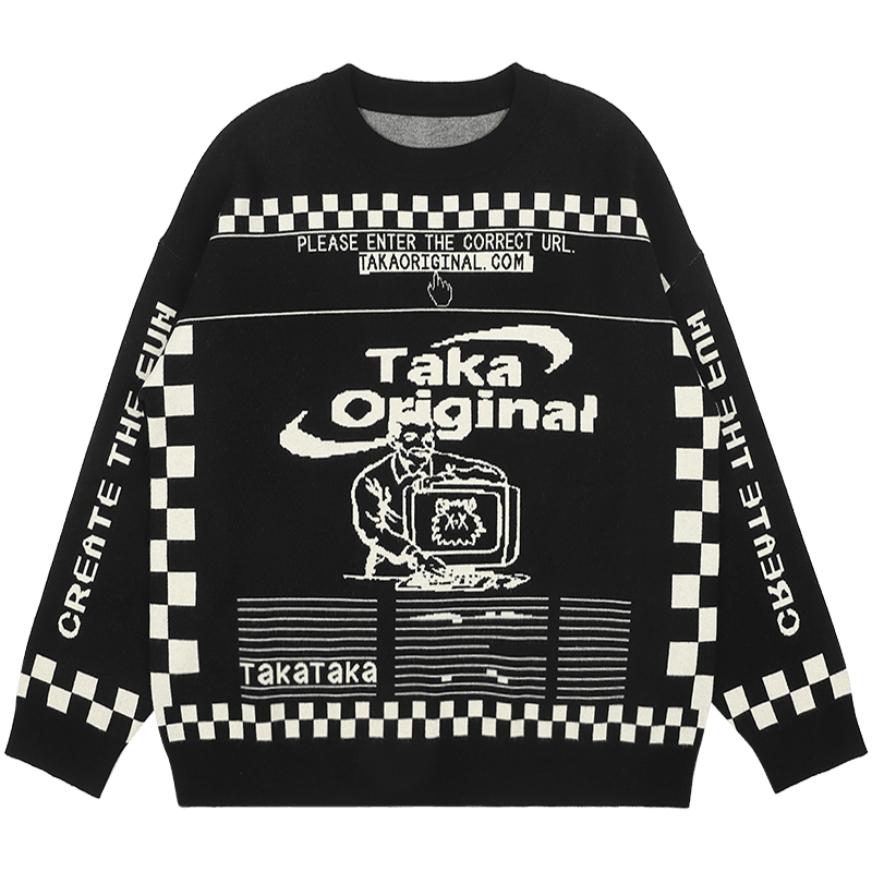 TAKA Original checkboard black mosaic knit jumper | 100% cotton TAKA Original checkboard black mosaic knit jumper | 100% cotton