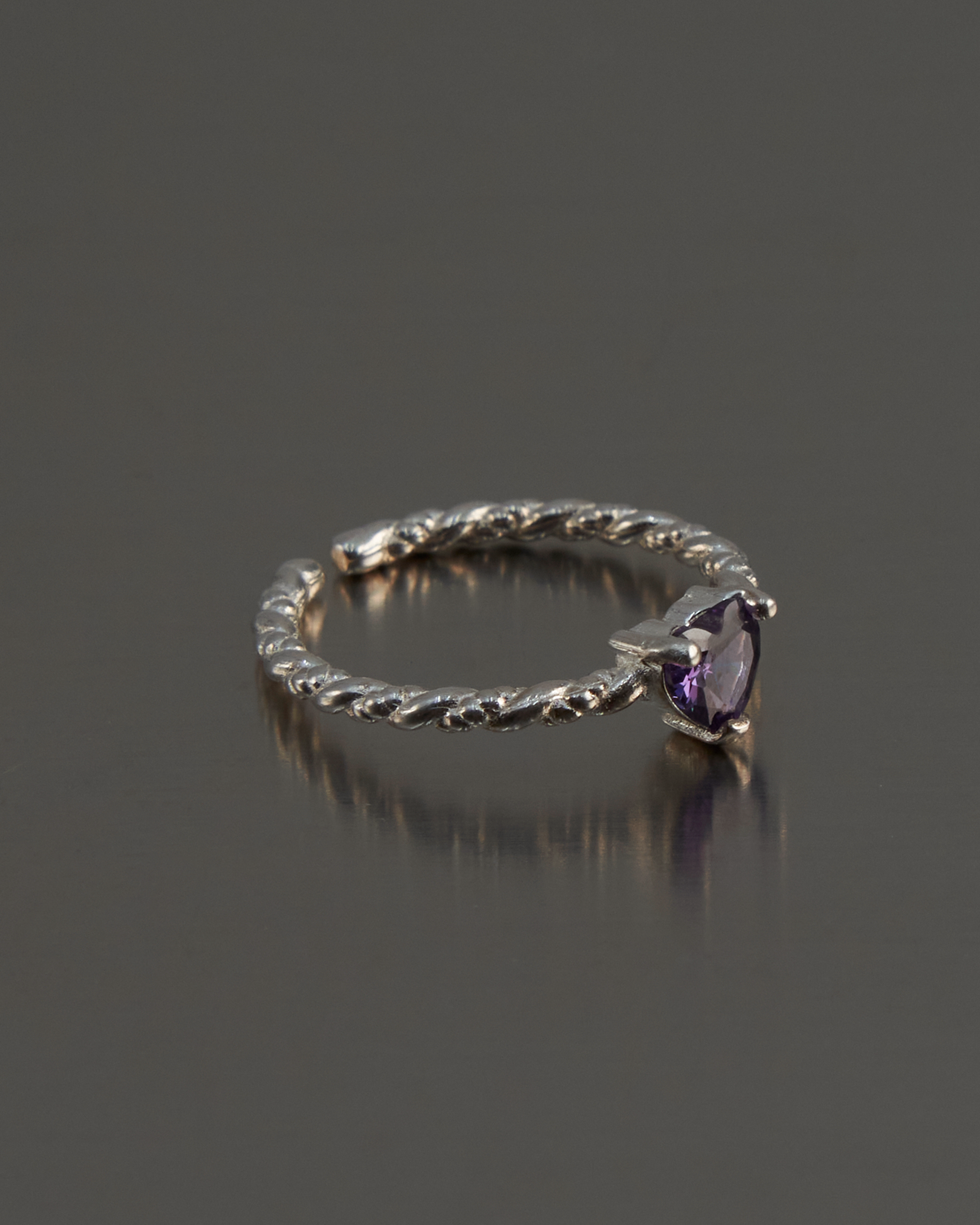 Fun Market pure silver purple heart gem ring