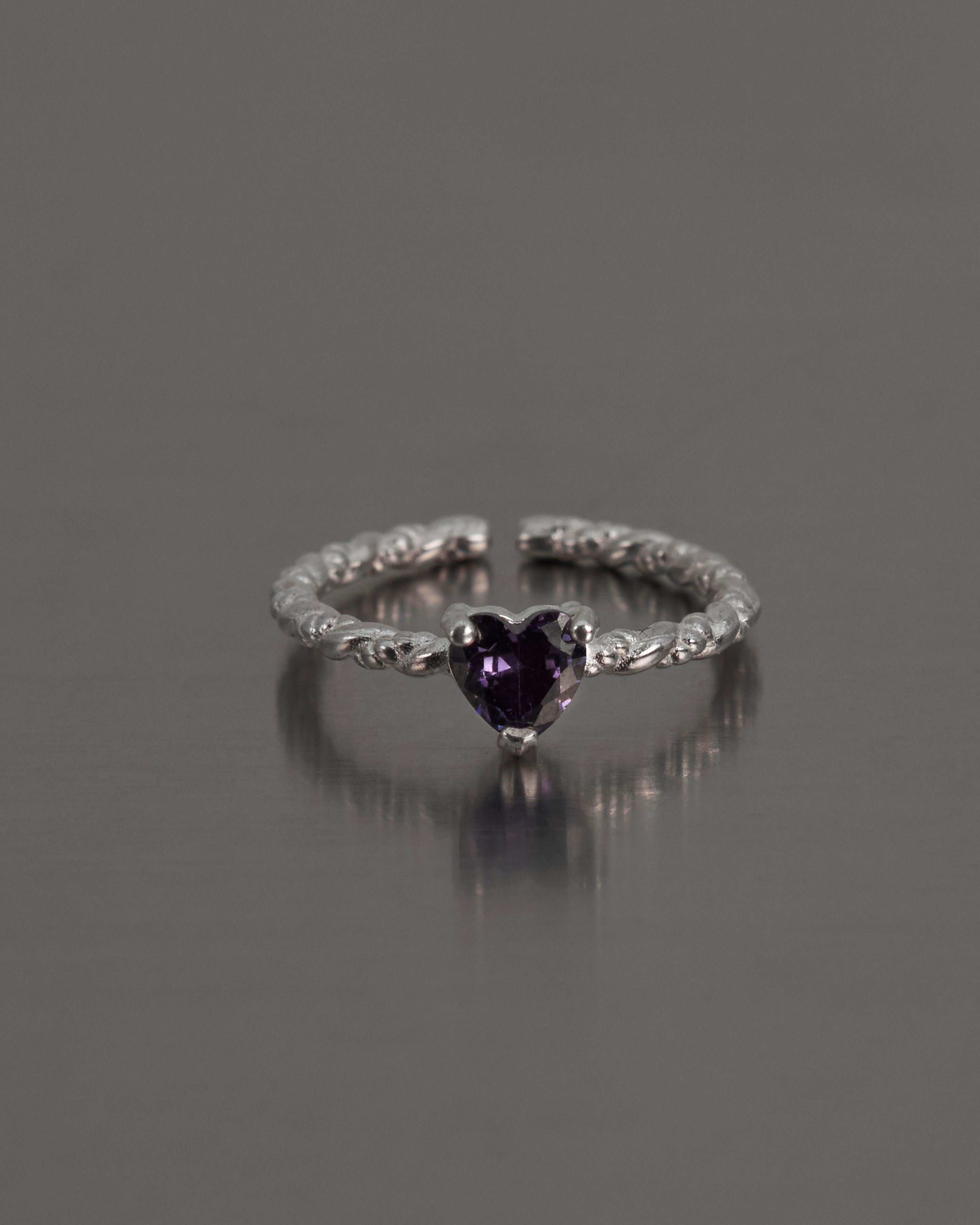 Fun Market pure silver purple heart gem ring