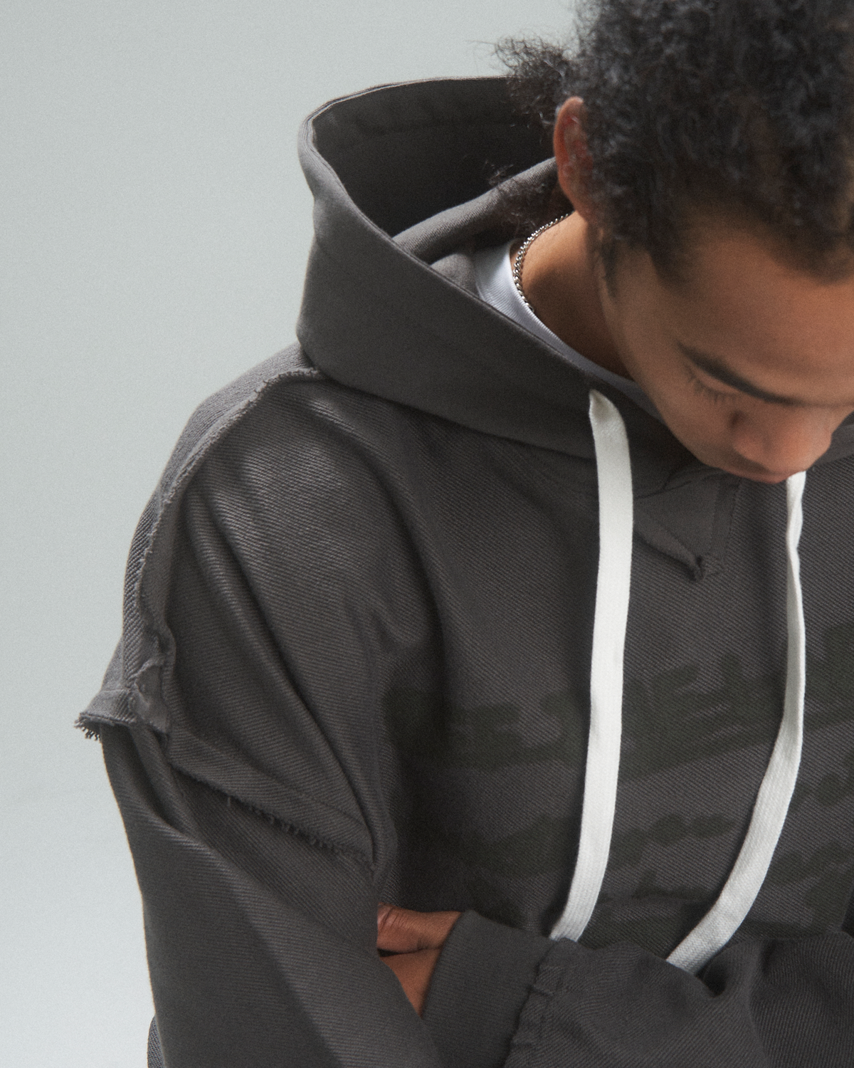 Off The Label seam detail distressed steel grey hoodie