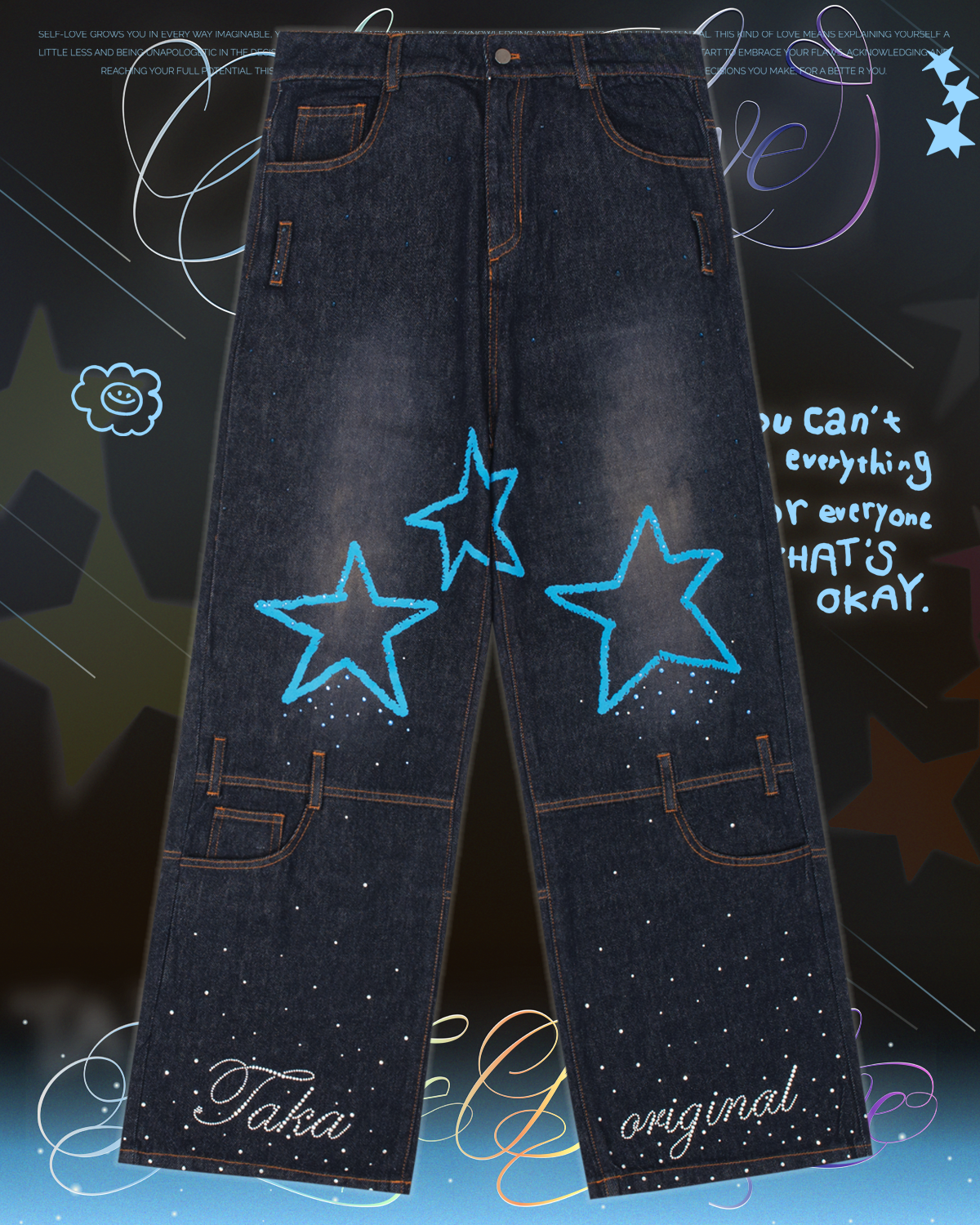 TAKA Original Self-Love Falling Stars Shimmer Loose-Fit Jeans