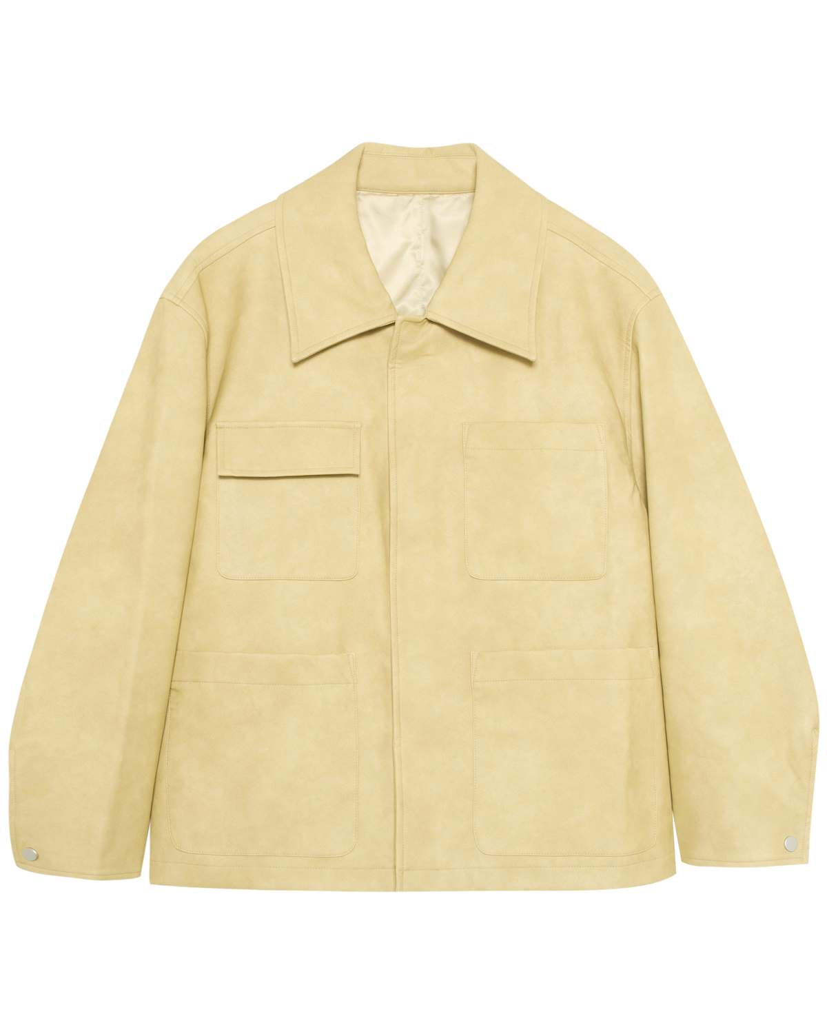 OFF THE LABEL Collared Leather Jacket Dry Grass - Main Image