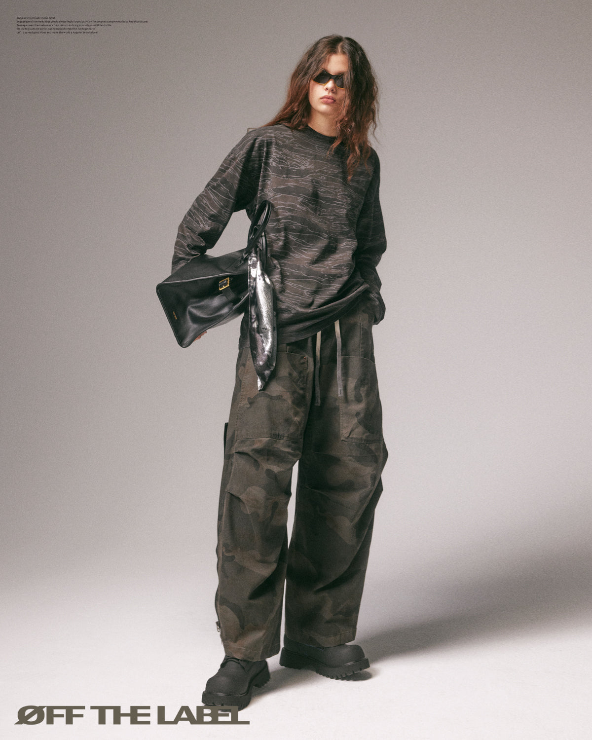 Off The Label Heavy-Washed Extra-Long Zipper Deconstructed Camo Pants