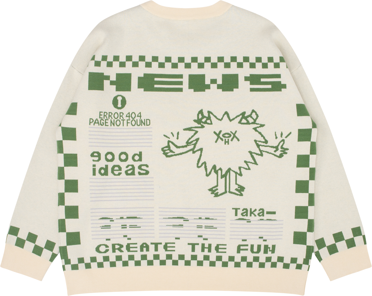 TAKA Original Moody Bob mosaic checkboard knit jumper green