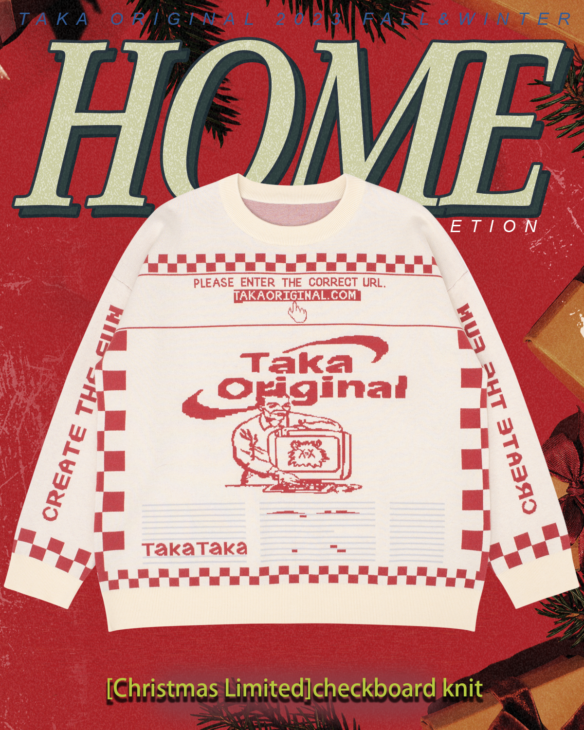 [Christmas Limited] TAKA Original Moody Bob mosaic checkboard knit jumper red