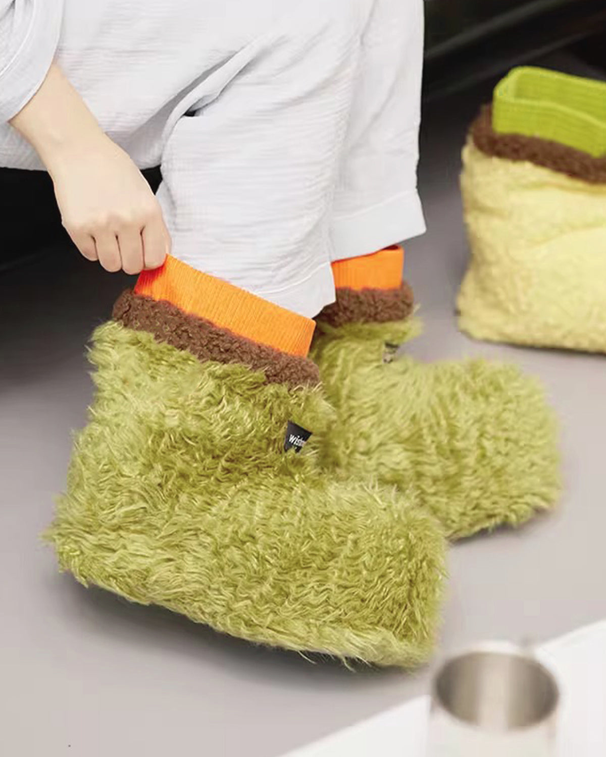 Taka Fun Market Plush Slipper Boots Matcha