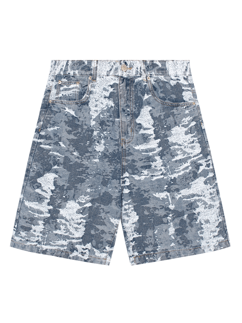 TAKA ORIGINAL LIMITED - Off The Label Blue Textured Raw Edge Denim Shorts