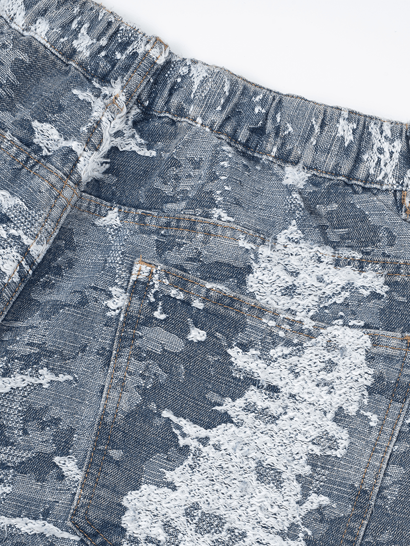 TAKA ORIGINAL LIMITED - Off The Label Blue Textured Raw Edge Denim Shorts