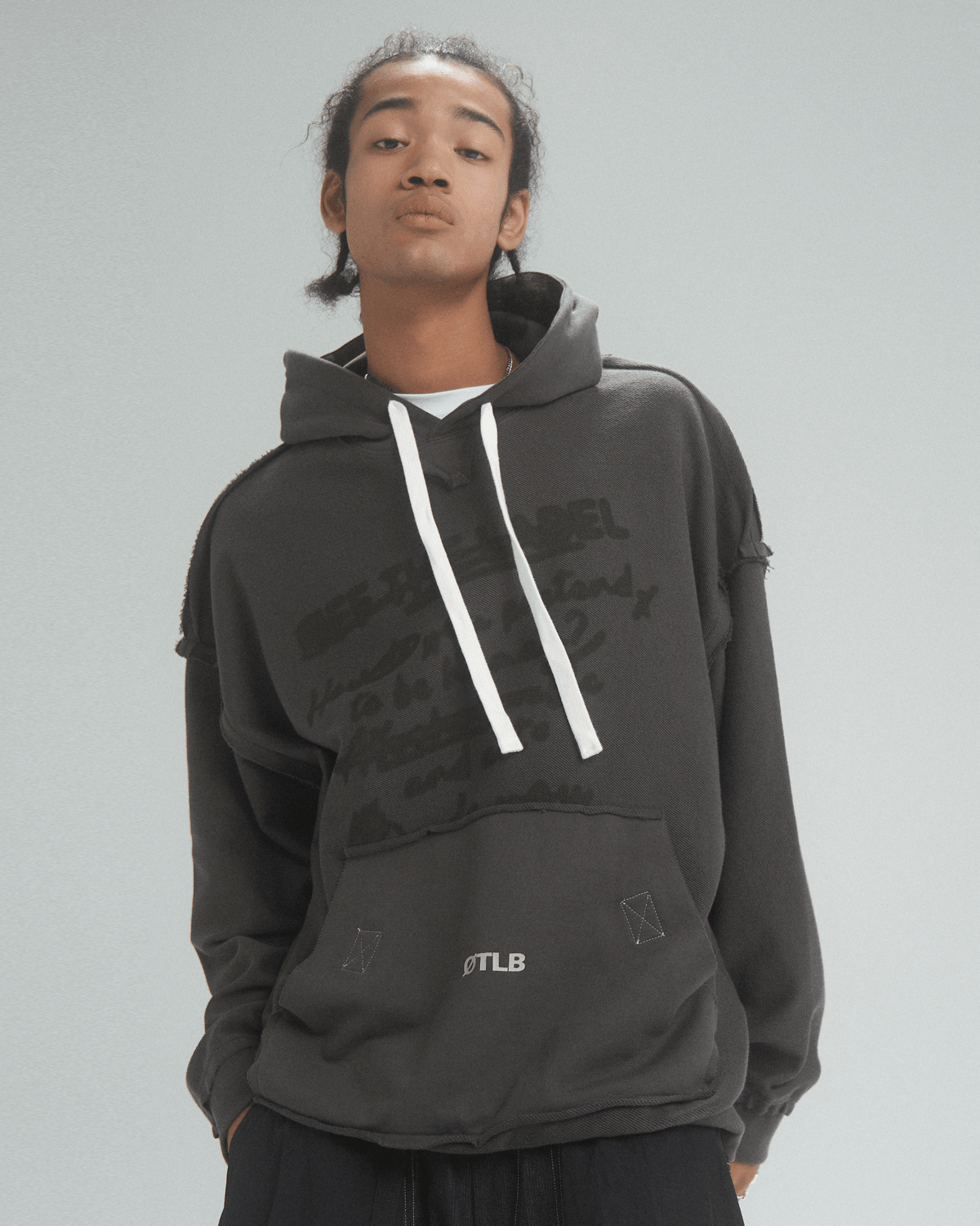 TAKA ORIGINAL LIMITED - Off The Label seam detail distressed steel grey hoodie