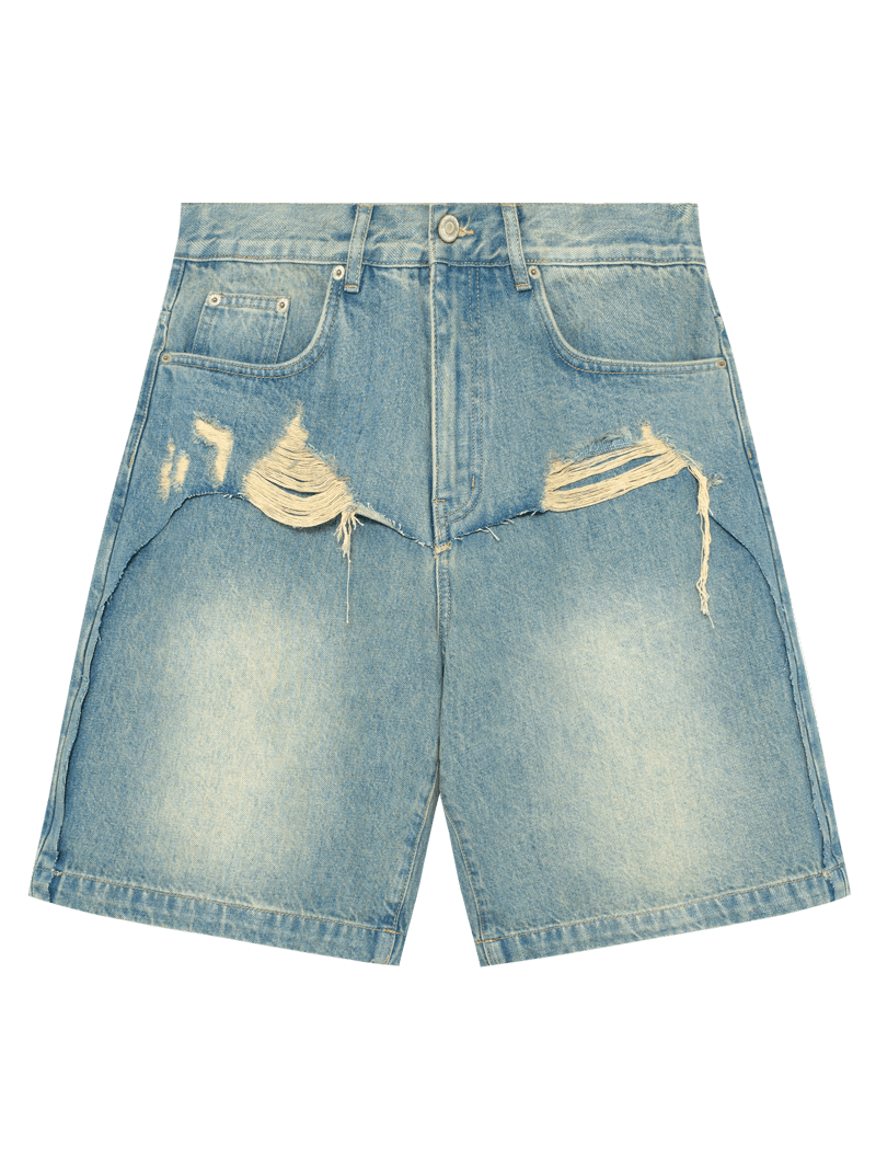TAKA ORIGINAL LIMITED - Off The Label Spliced Double Layer Cutting Denim Shorts