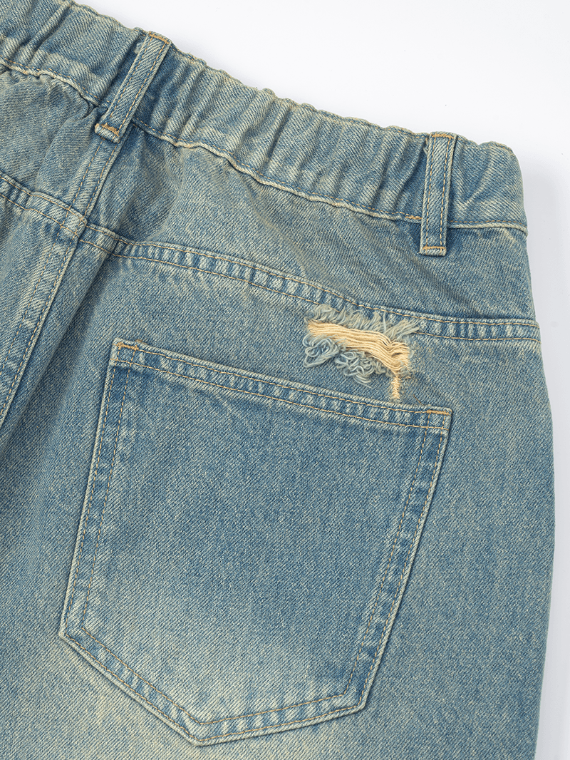 TAKA ORIGINAL LIMITED - Off The Label Spliced Double Layer Cutting Denim Shorts