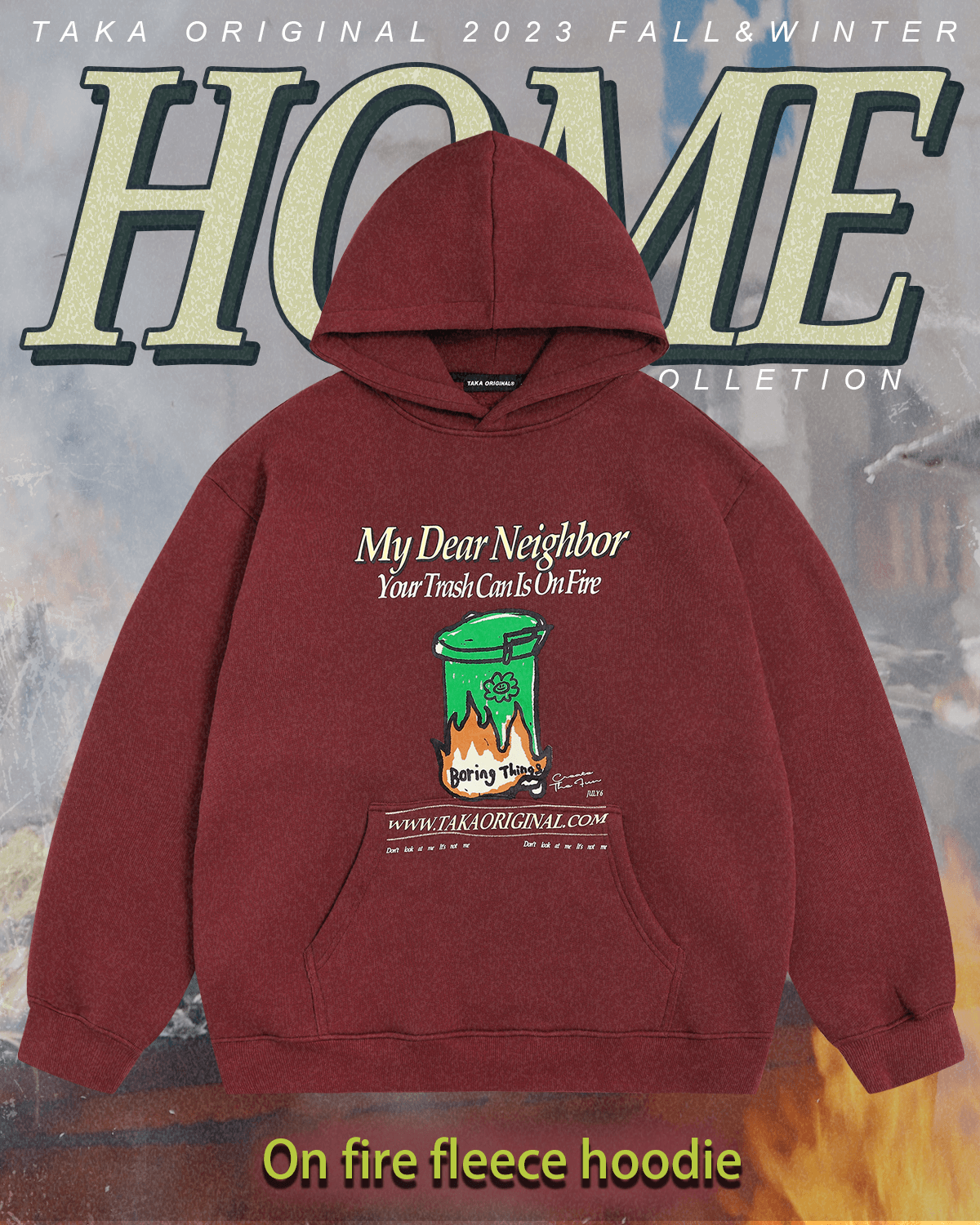 TAKA ORIGINAL LIMITED - TAKA Original HOME collection on fire fleece hoodie red