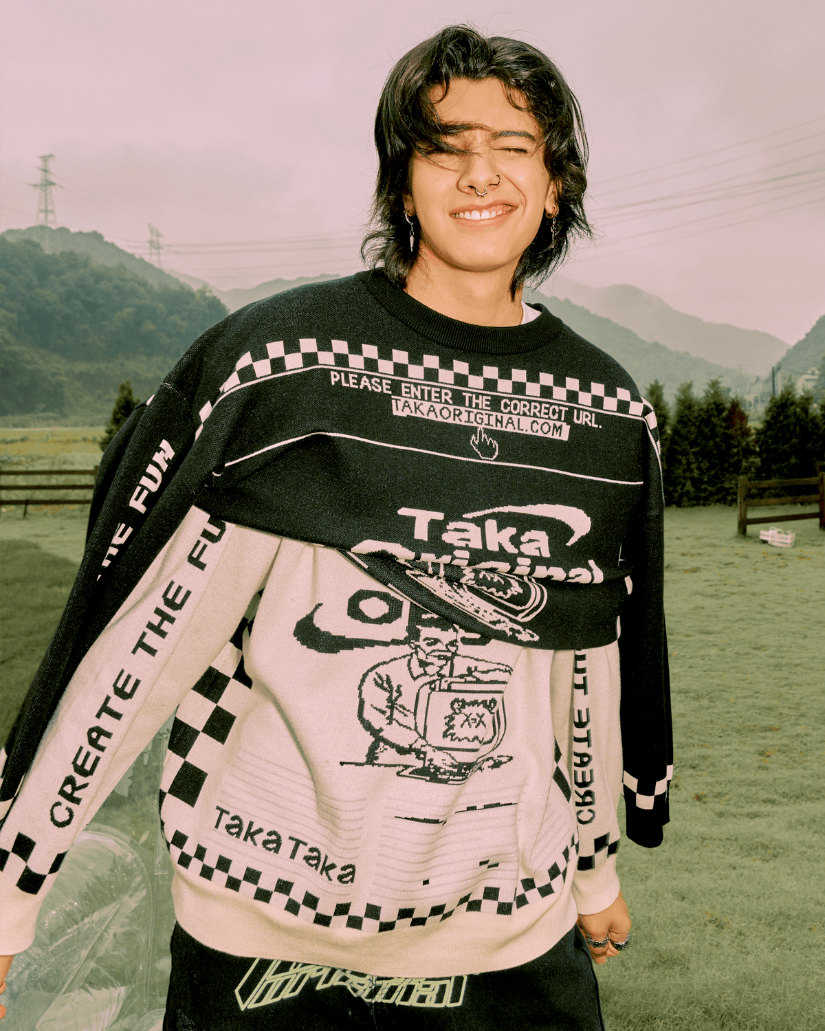 TAKA Original checkboard cream mosaic checkboard knit jumper | cream ...