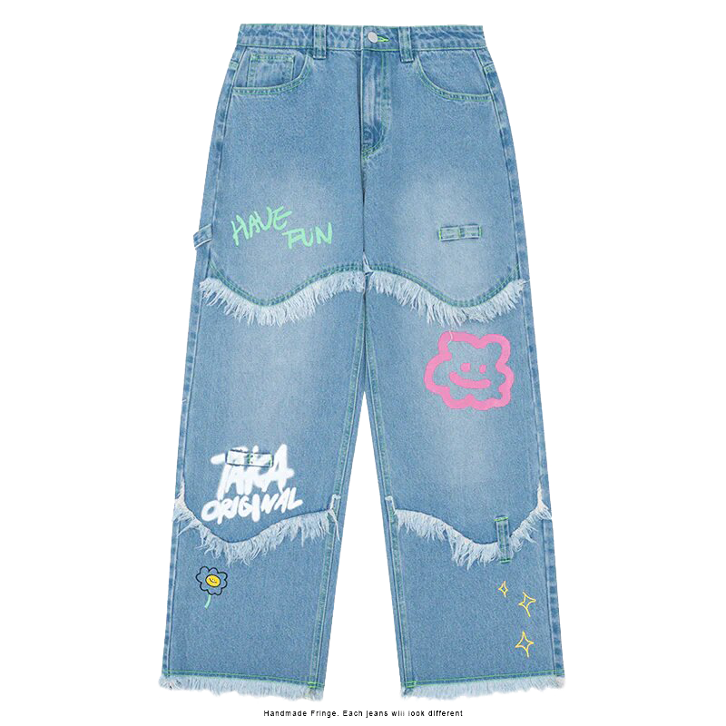 TAKA Original Fun Growing daisy relax fit low-rise jeans blue