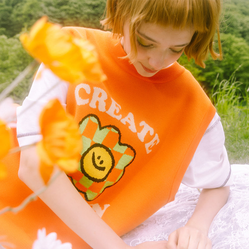 TAKA Original Fun Growing Daisy grandpa style check flower vest - TAKA ORIGINAL LIMITED