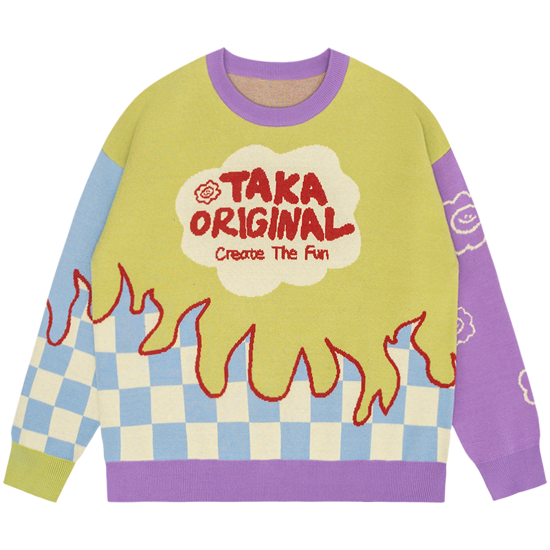 TAKA Original That's Fun checkboard flame knit jumper