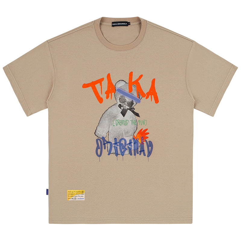 TAKA Original Fun Growing melting logo beige bear graphic oversize T-shirt