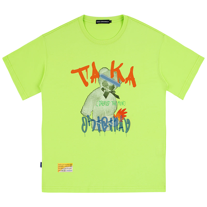 TAKA Original Fun Growing melting logo lime bear graphic oversize T-shirt