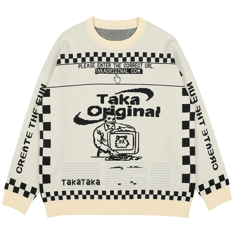 TAKA Original checkboard cream mosaic checkboard knit jumper | cream ...