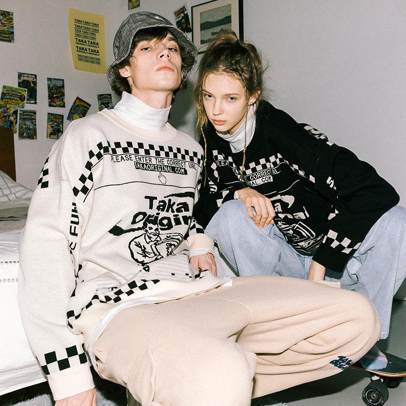 Taka Color TAKA Original checkboard cream mosaic checkboard knit jumper | cream ...