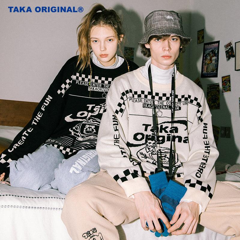 TAKA Original checkboard cream mosaic checkboard knit jumper | cream ...