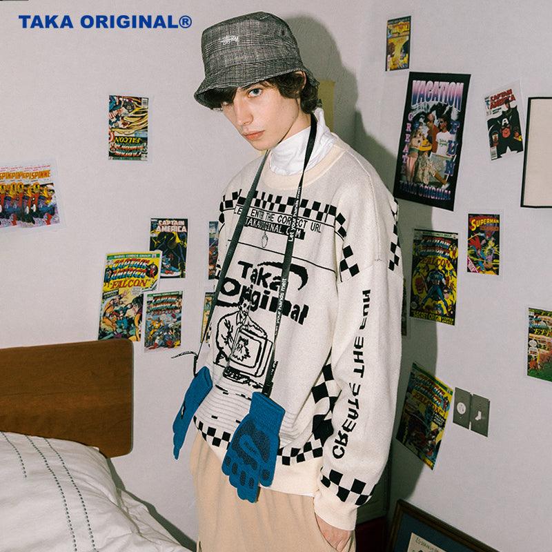 Taka Color TAKA Original checkboard cream mosaic checkboard knit jumper | cream ...