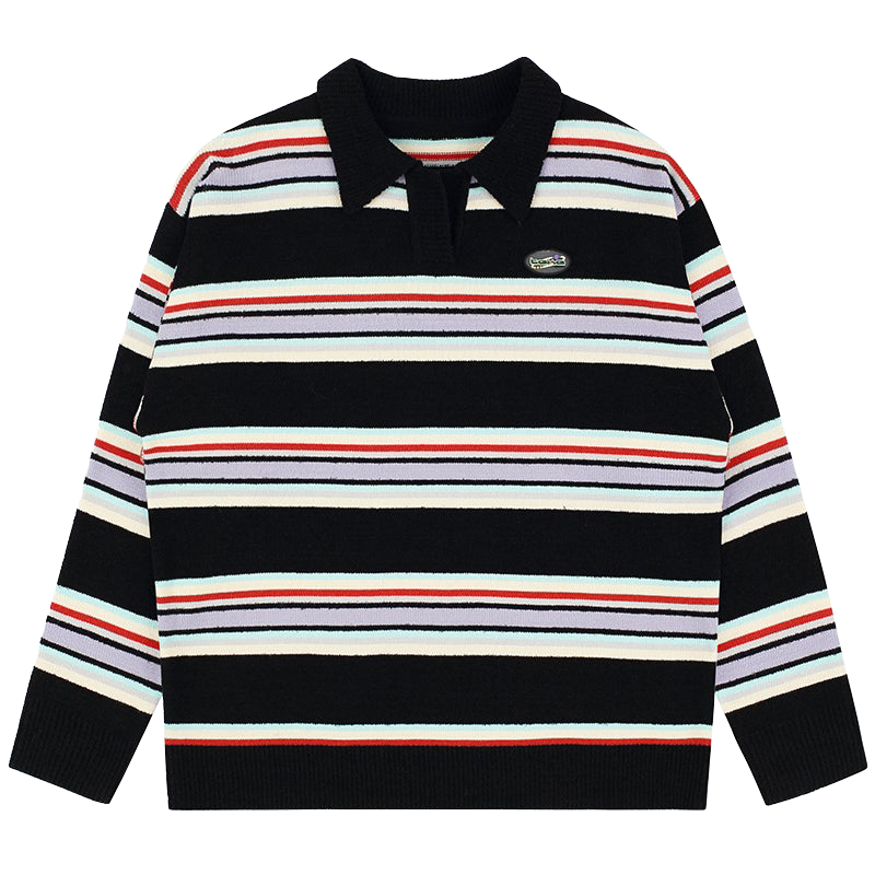TAKA Original Cosmic Univ. logo-embroidered stripe fleece polo jumper - TAKA ORIGINAL LIMITED