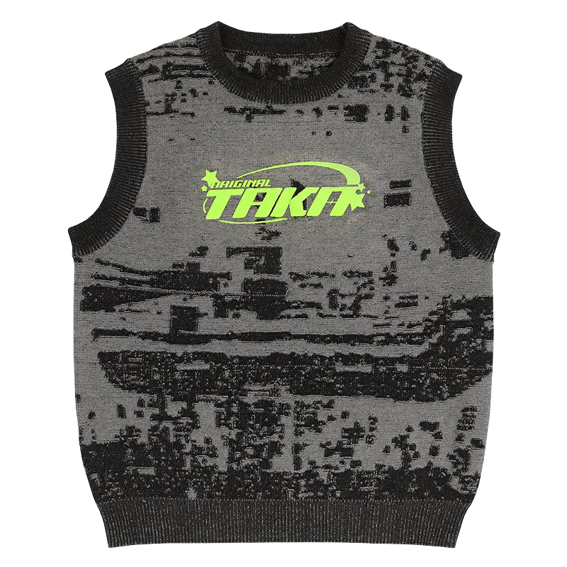TAKA Original [ Eternet 001 ] Glitch-pattern logo-print knit vest - TAKA ORIGINAL LIMITED