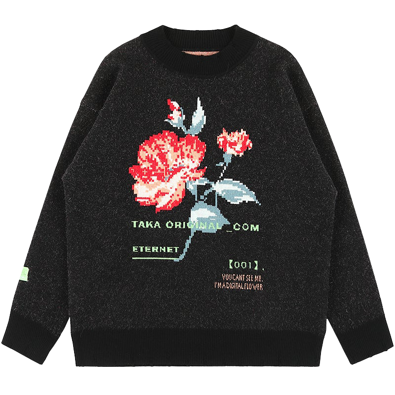 TAKA Original [ Eternet 001] pixel floral crewneck  knit jumper - TAKA ORIGINAL LIMITED