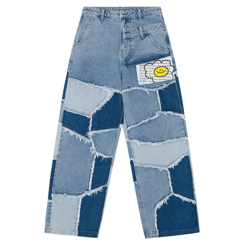 TAKA Original That's Fun distressed patchwork loose-fit jeans blue