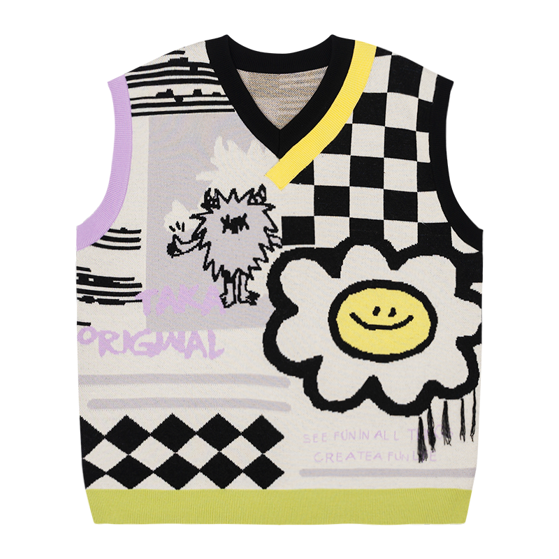 TAKA Original That's Fun Daisy checkerboard knit vest