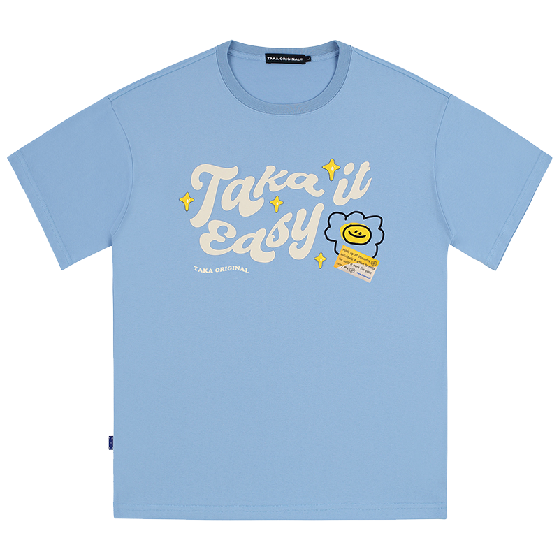 TAKA Original Fun Growing daisy take it easy star print blue T-shirt