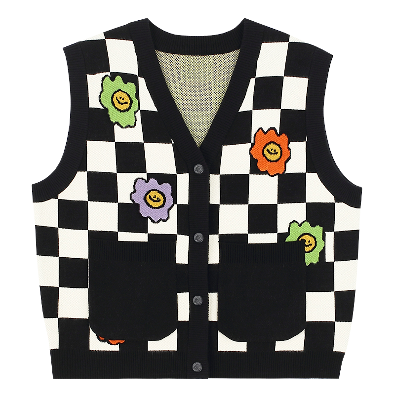 TAKA Original Fun Growing daisy knitted check-pattern vest - TAKA ORIGINAL LIMITED