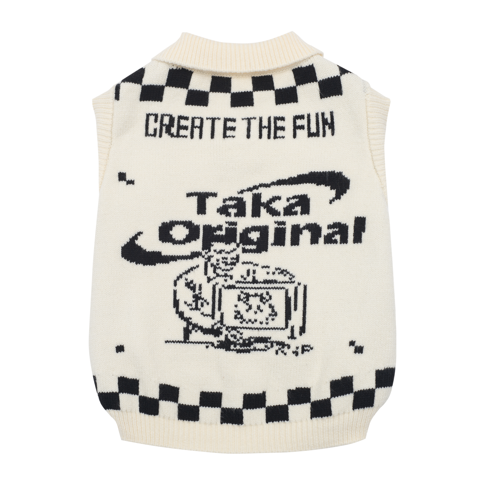 TAKA Original Furry friends Moody Bob Mosaic Checkboard knit vest