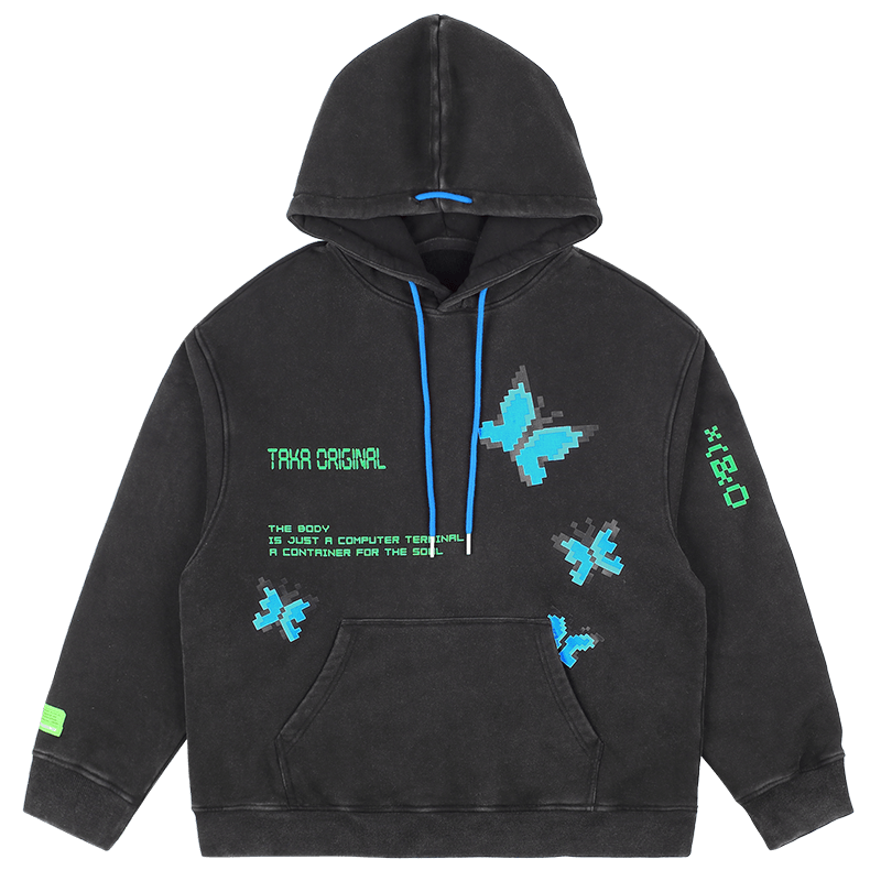 TAKA ORIGINAL LIMITED - TAKA Original [ Eternet 002] pixelated butterfly heavy wash hoodie