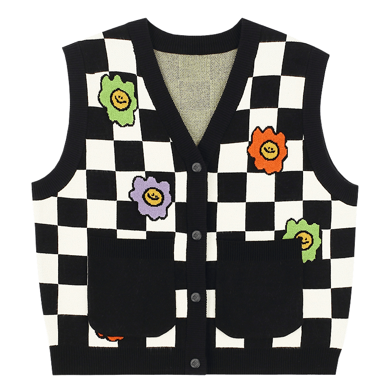 TAKA ORIGINAL LIMITED - TAKA Original Fun Growing daisy knitted check-pattern vest