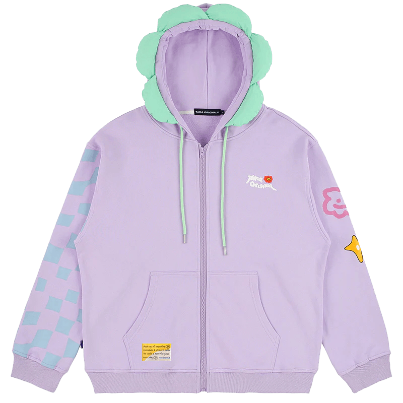 TAKA ORIGINAL LIMITED - TAKA Original Fun Growing lilac full zipper color block daisy flower hoodie