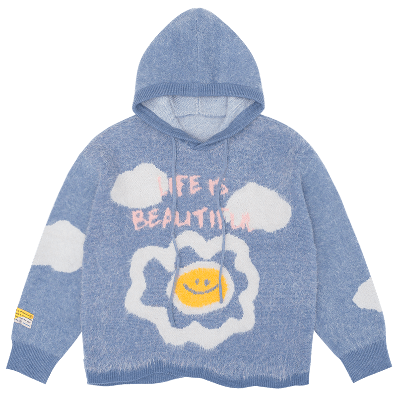 TAKA ORIGINAL LIMITED - TAKA Original Life Is Beautiful Daisy cloudy day knit hoodie