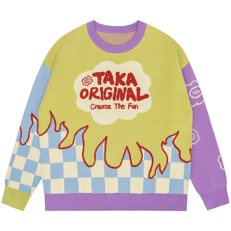 TAKA ORIGINAL LIMITED - TAKA Original That's Fun checkboard flame knit jumper
