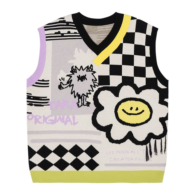 TAKA ORIGINAL LIMITED - TAKA Original That's Fun Daisy checkerboard knit vest