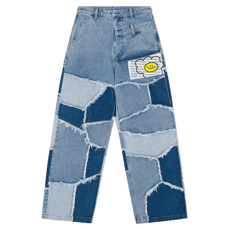 TAKA ORIGINAL LIMITED - TAKA Original That's Fun distressed patchwork loose-fit jeans blue